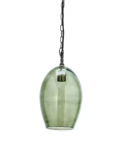Nkuku Otoro Glass Pendant - Green Smoke - Large Oval