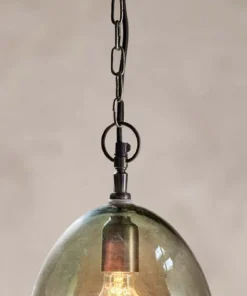 Nkuku Otoro Glass Pendant - Green Smoke - Large Oval