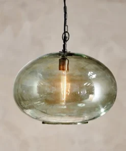 Nkuku Hallway & Bootroom Otoro Glass Pendant - Green Smoke - Large Round