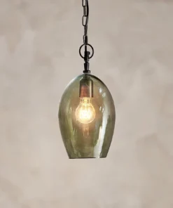 Nkuku Otoro Glass Pendant - Green Smoke - Small Oval