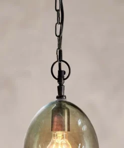 Nkuku Otoro Glass Pendant - Green Smoke - Small Oval