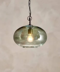 Nkuku Hallway & Bootroom Otoro Glass Pendant - Green Smoke - Small Round