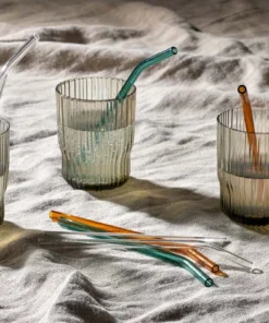 Nkuku Tableware Ouzoud Glass Straws - Amber, Teal & Clear (Set Of 6)