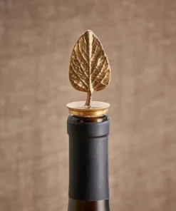 Nkuku Table Accessories Poplar Leaf Brass Bottle Stopper