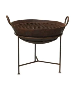 Nkuku Reclaimed Iron Kadai Fire Pit With Grill - Medium Garden Furniture
