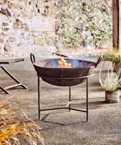 Nkuku Reclaimed Iron Kadai Fire Pit With Grill - Medium Garden Furniture