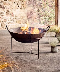 Nkuku Reclaimed Iron Kadai Fire Pit With Grill - Large Garden Furniture