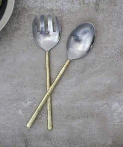 Nkuku Tableware Sirkali Salad Server Set - Brushed Gold (Set Of 2)
