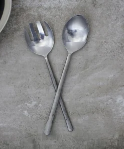 Nkuku Sirkali Salad Server Set - Brushed Silver (Set Of 2)