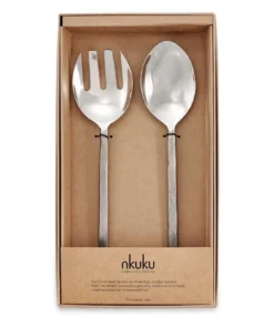 Nkuku Sirkali Salad Server Set - Brushed Silver (Set Of 2)