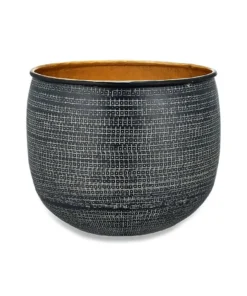 Nkuku Tembesi Etched Planter - Antique Black & Brass