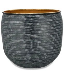 Nkuku Tembesi Etched Planter - Antique Black & Brass