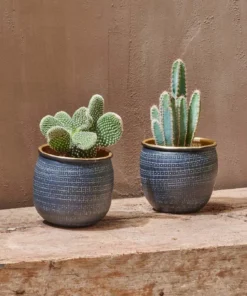 Nkuku Home Accessories Tembesi Etched Planter - Antique Black & Brass (Set Of 2)