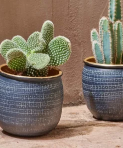 Nkuku Home Accessories Tembesi Etched Planter - Antique Black & Brass (Set Of 2)