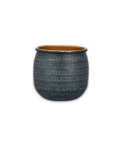 Nkuku Home Accessories Tembesi Etched Planter - Antique Black & Brass (Set Of 2)