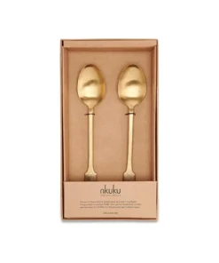 Nkuku Veeta Serving Spoon Set- Brushed Gold (Set Of 2) Tableware