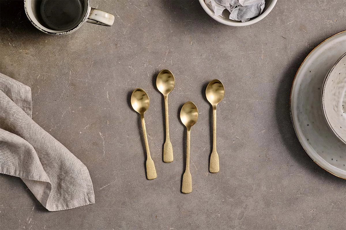 Nkuku Veeta Teaspoon Set - Brushed Gold (Set Of 4) Tableware 3 Nkuku Veeta Teaspoon Set - Brushed Gold (Set Of 4) Tableware