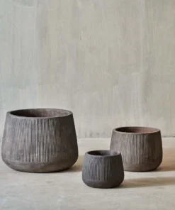 Nkuku Wampu Wide Planter - Distressed Brown / Black Planters & Vases