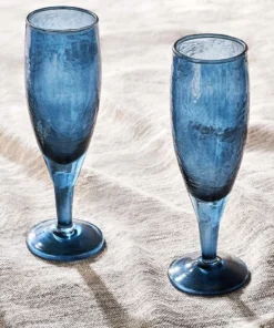 Nkuku Yala Hammered Champagne Glass - Indigo (Set Of 4) Tableware