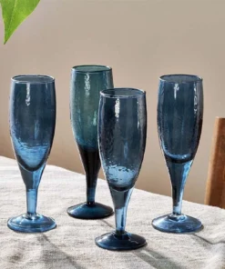 Nkuku Yala Hammered Champagne Glass - Indigo (Set Of 4) Tableware